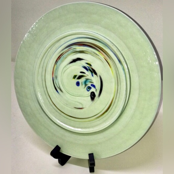 YALOS CASA MURANO Signed Acid Etched Millefiori Swirl Art Glass Charger Plate - Picture 5 of 8